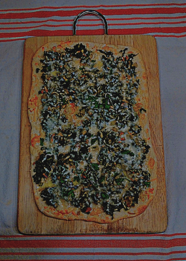 pizza with chard and smoked mozzerella